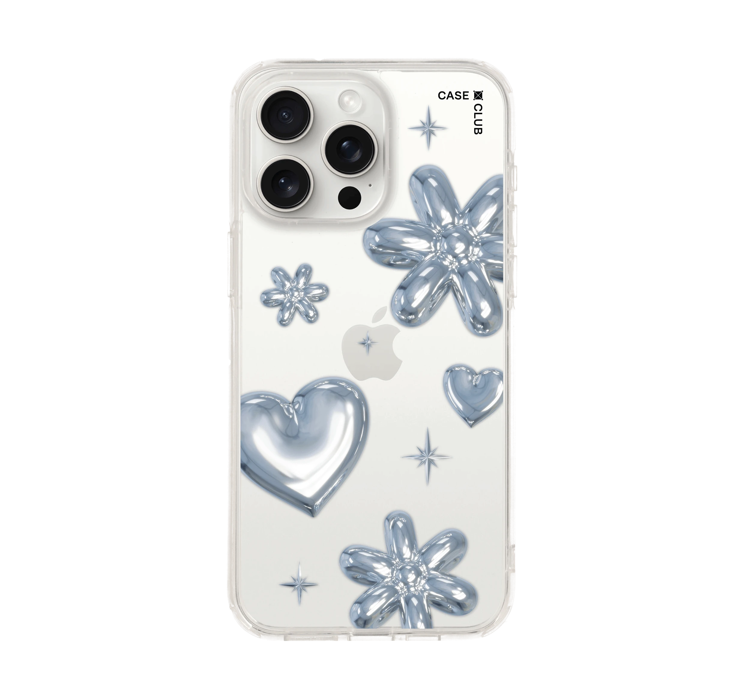 iphone 15 pro max clear case flower & heart metallic balloons